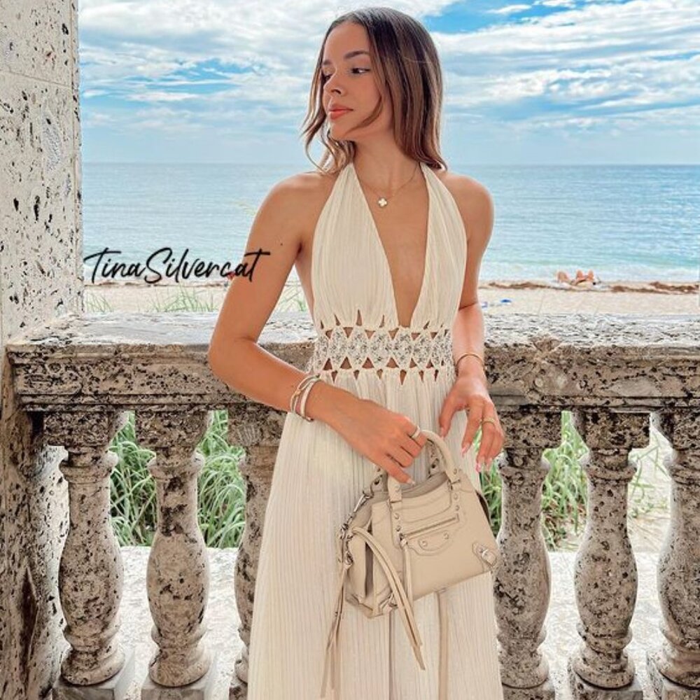 Zara White Cream Rhinestone Midi Dress NWT - Picture 10 of 16